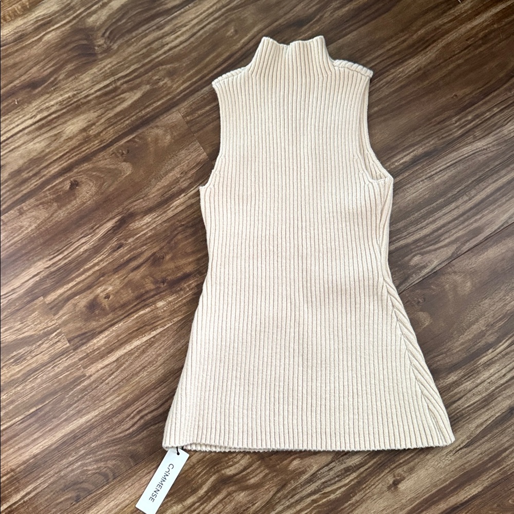 Commense Cream Ribbed Knit Sweater Tank Top